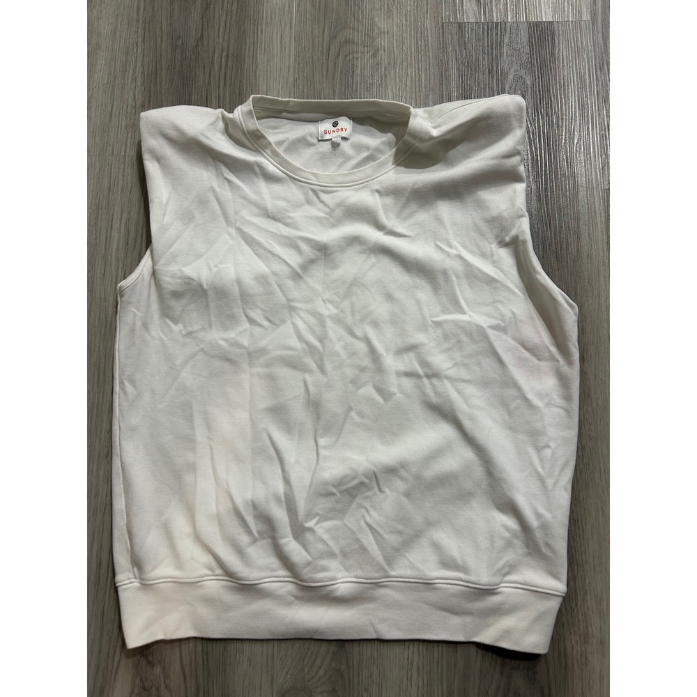 Sundry White Padded Shoulder Muscle‎ Sweatshirt Sleeveless Crew Neck Top Size 1